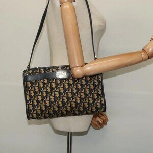 Christian Dior Trotter Canvas Shoulder Bag Navy Gold Auth 141703